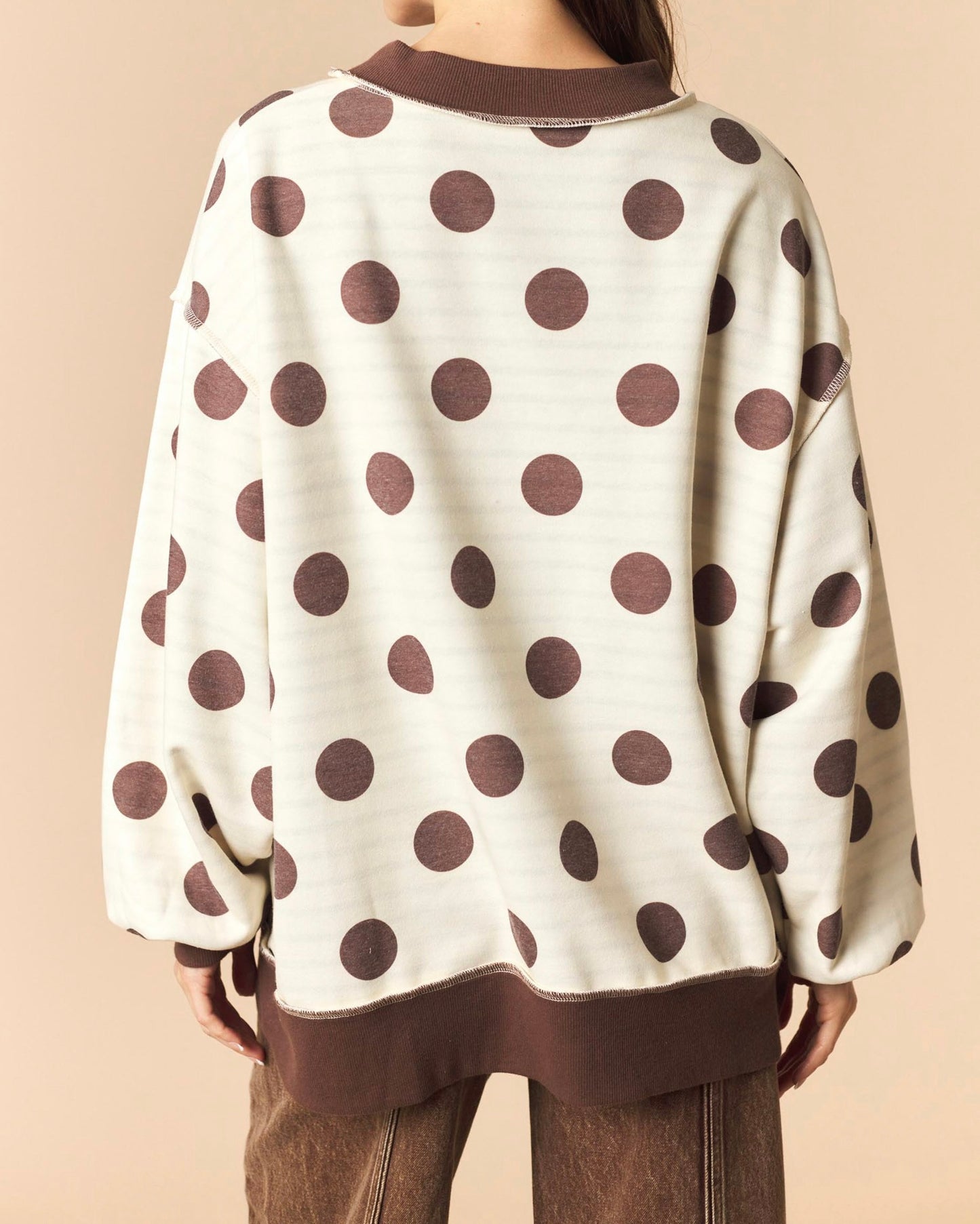 Reversible Polka Dot & Stripe Mock Neck Sweatshirt