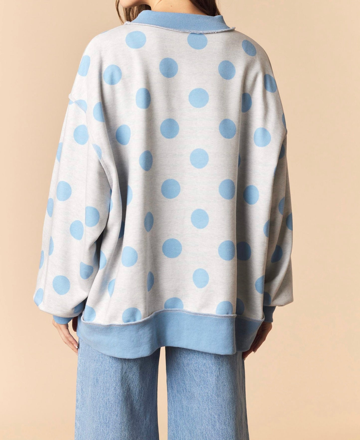 Reversible Polka Dot & Stripe Mock Neck Sweatshirt