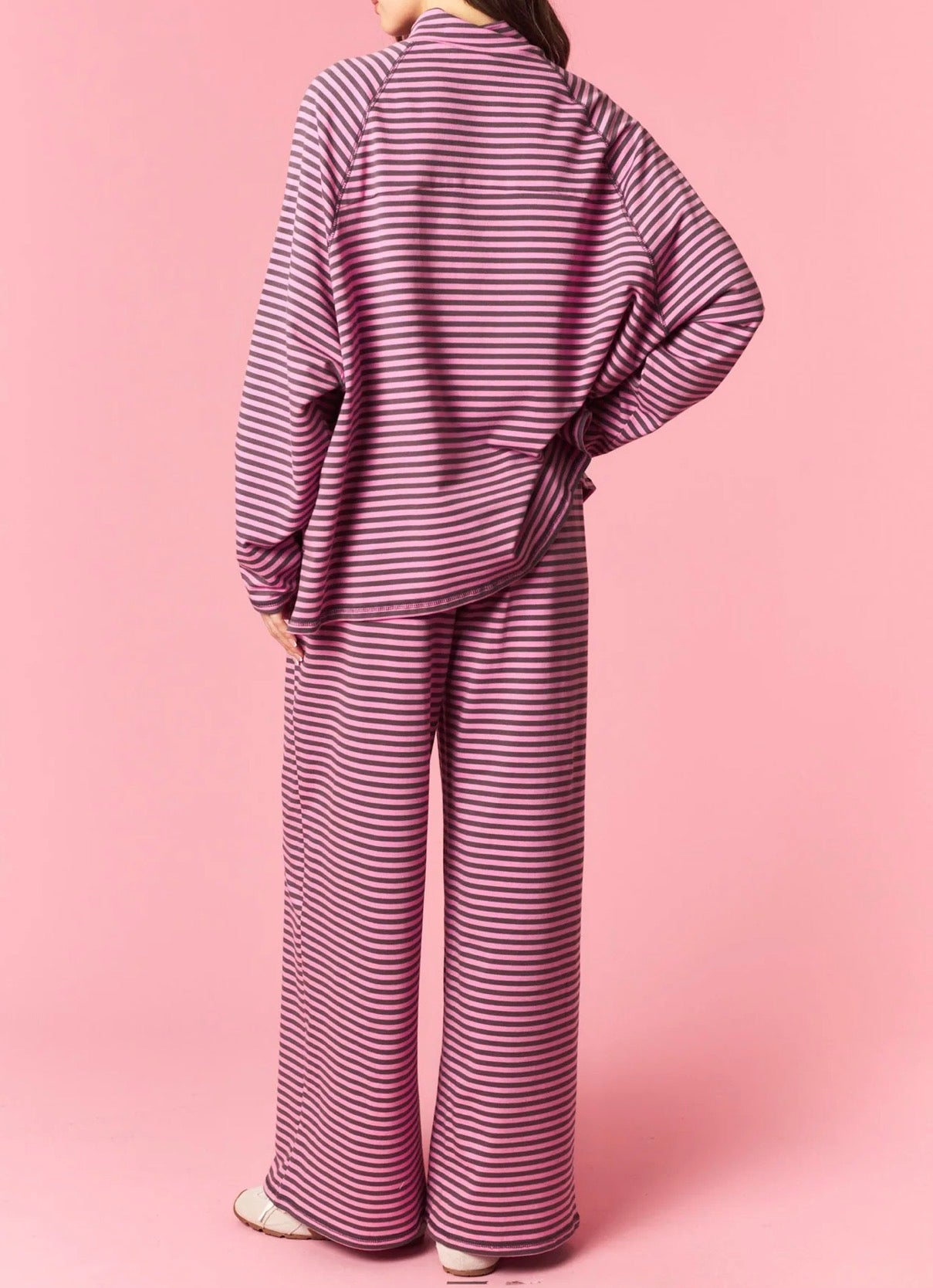 Pink & Charcoal Mock Neck Stripe Set