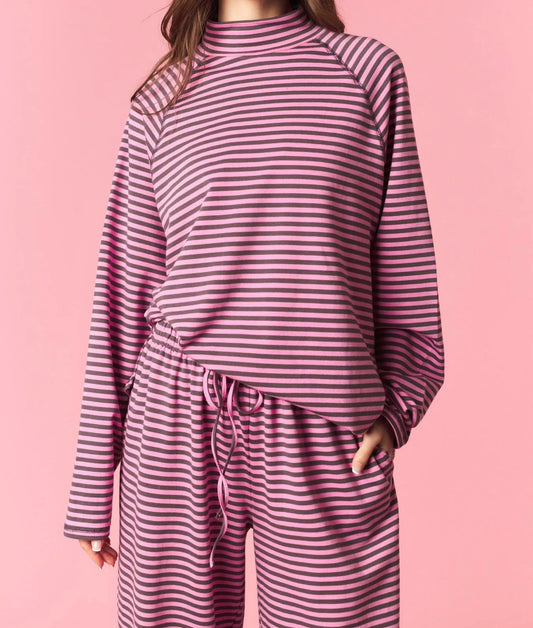 Pink & Charcoal Mock Neck Stripe Set