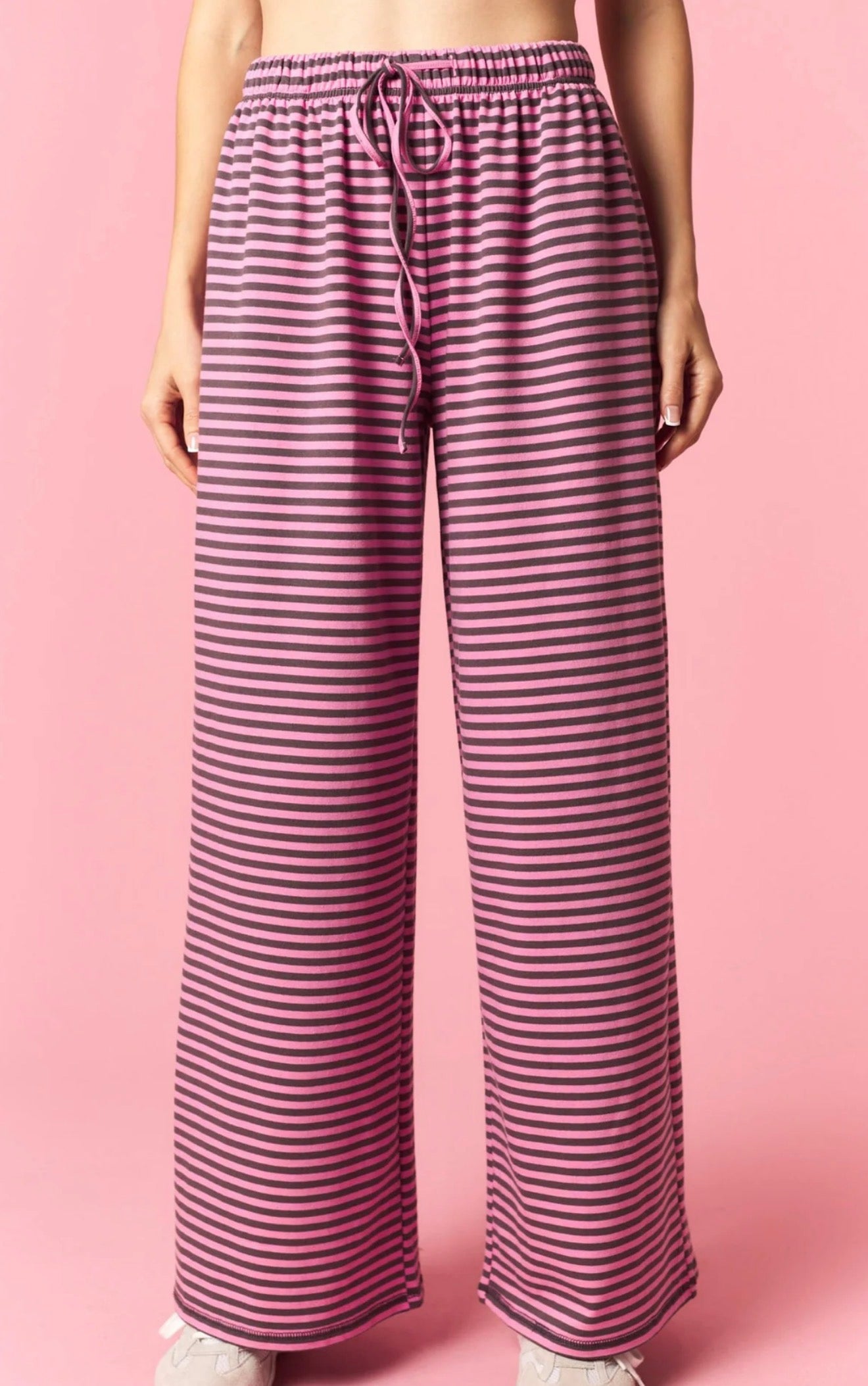 Pink & Charcoal Mock Neck Stripe Set
