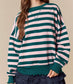 Teal and Pink Striped Crew Sweatshirt