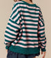 Teal and Pink Striped Crew Sweatshirt