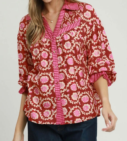 Berry Blossom Button-Up Top