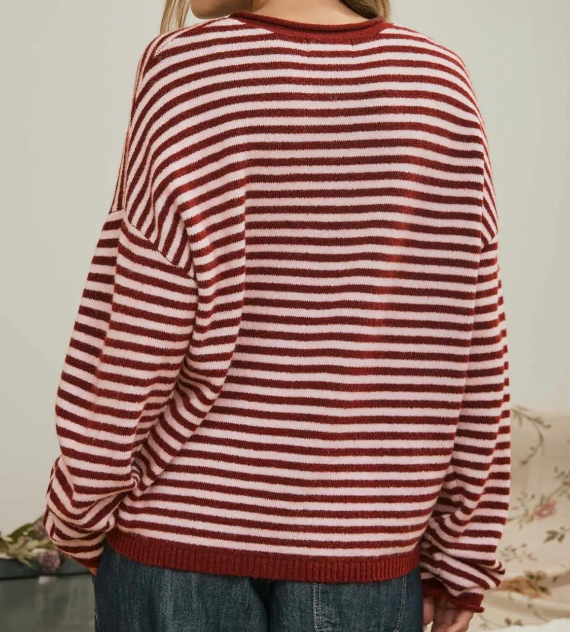 Striped Long Sleeve Button Henley Sweater
