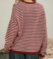 Striped Long Sleeve Button Henley Sweater