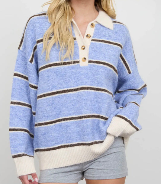 Blue Stripe Polo Knit Sweater