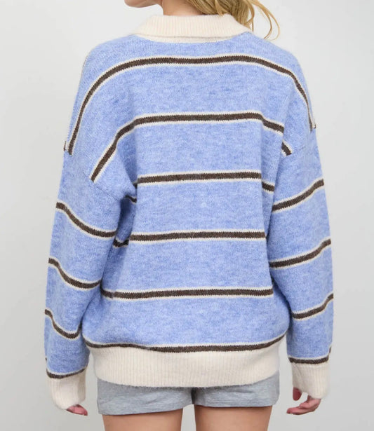 Blue Stripe Polo Knit Sweater