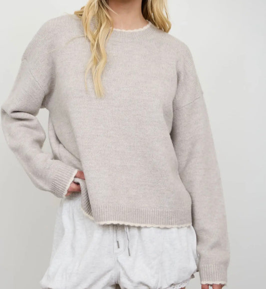 Taupe Contrast Edge Pullover Sweater