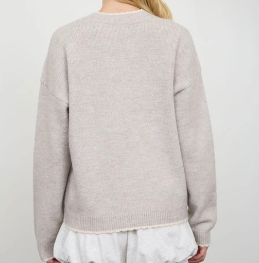Taupe Contrast Edge Pullover Sweater