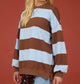 Blue & Brown Oversized Wide Stripe Crewneck Top