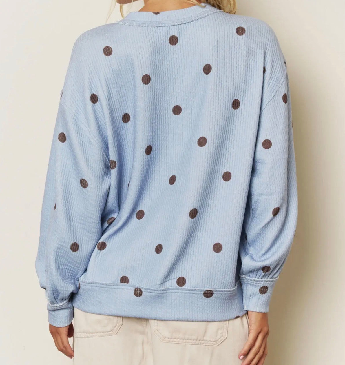 Polka Dot Long Sleeve Textured Top