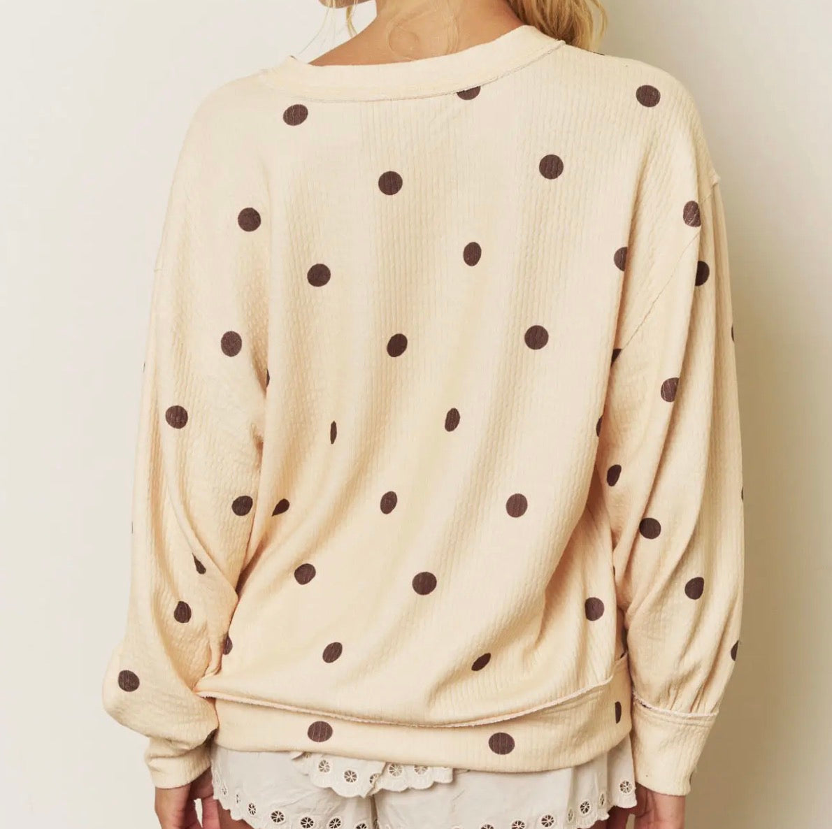 Polka Dot Long Sleeve Textured Top