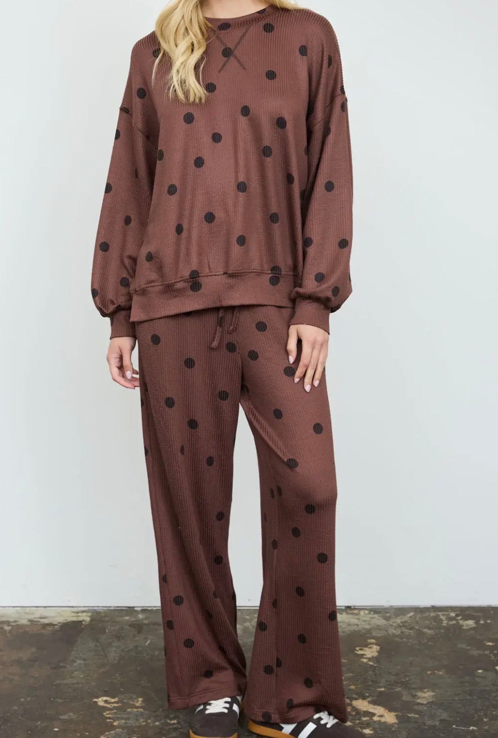 Polka Dot Textured Wide Leg Set