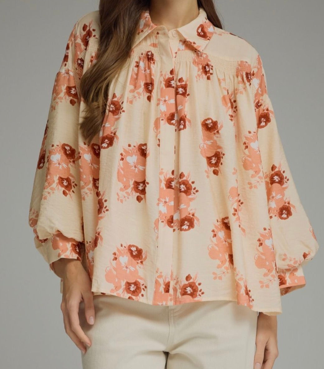Apricot Bloom Button Top