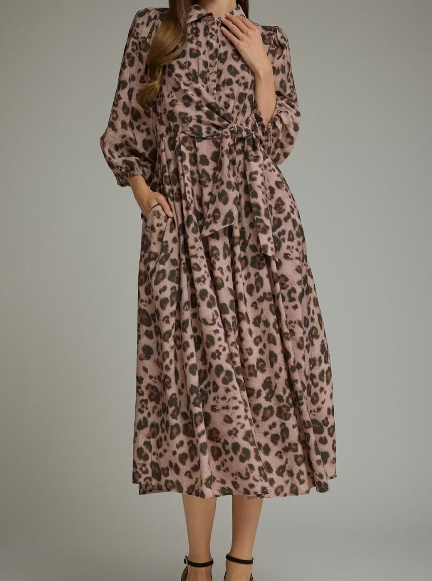 Mauve Leopard Midi Dress