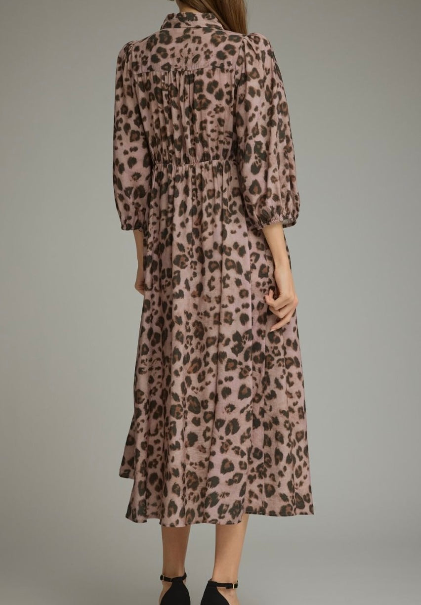 Mauve Leopard Midi Dress