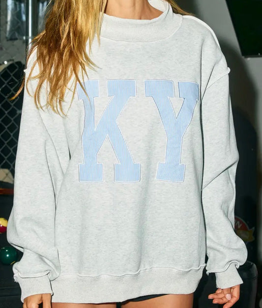 KY Striped Oversized Mock Neck Sweatshirt