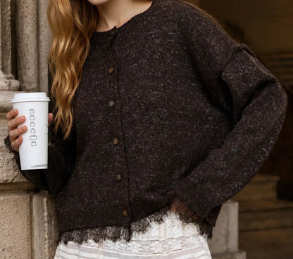 Lace Trim Button Down Cardigan