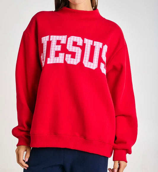 Jesus Embroidered Mockneck Sweatshirt