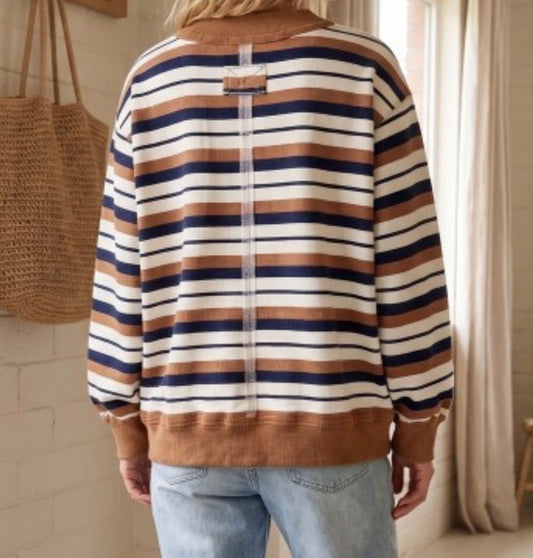Camel Oversized Striped Sweatshirt