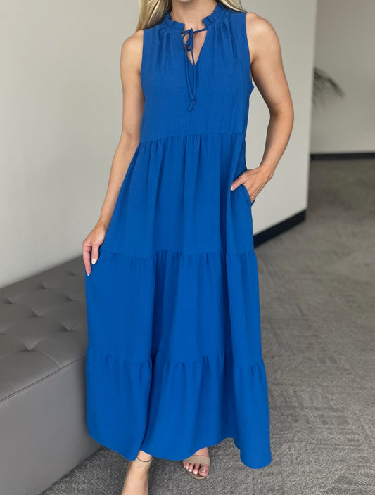 Sapphire Soirée Tiered Maxi Dress