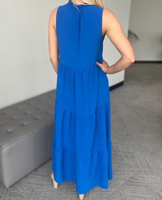 Sapphire Soirée Tiered Maxi Dress