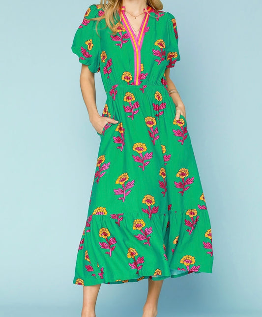 Emerald Sunshine Midi Dress