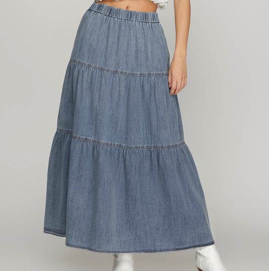 Denim Tier Maxi Skirt