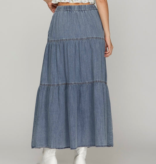 Denim Tier Maxi Skirt