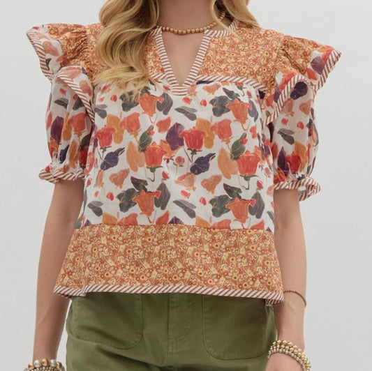 Mixed Media Ruffle Top