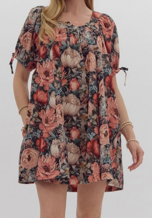 Antique Rose Puff Sleeve Dress