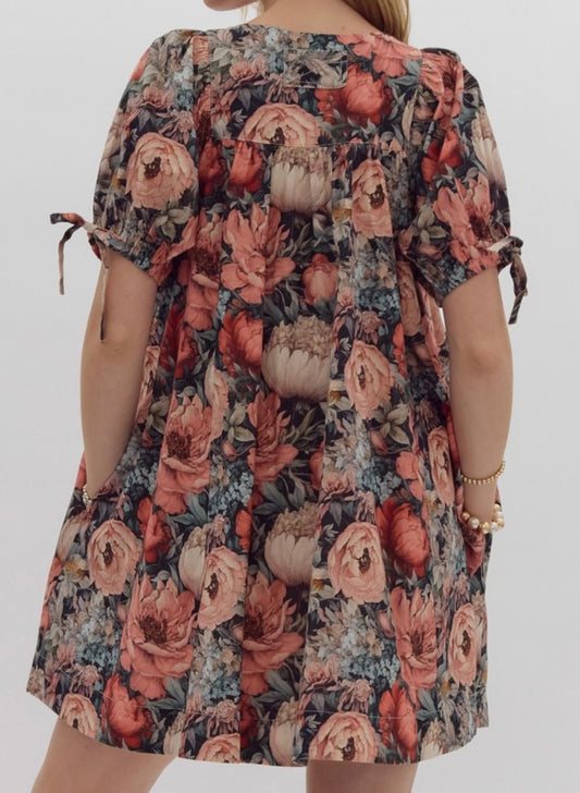 Antique Rose Puff Sleeve Dress