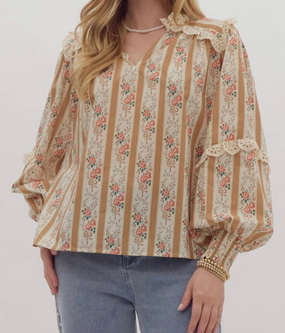 Victorian Lace Striped Top
