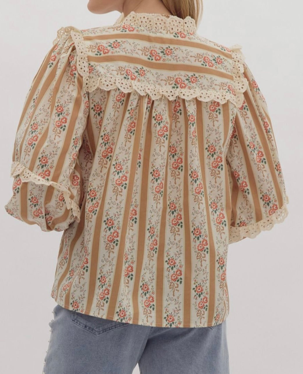 Victorian Lace Striped Top
