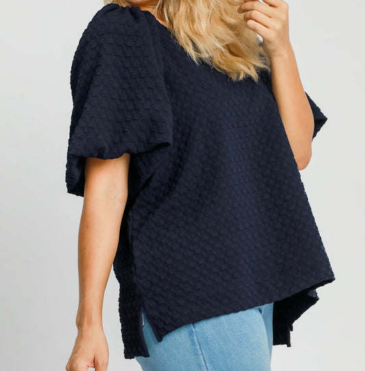 Textured Bubble Puff Sleeve Top