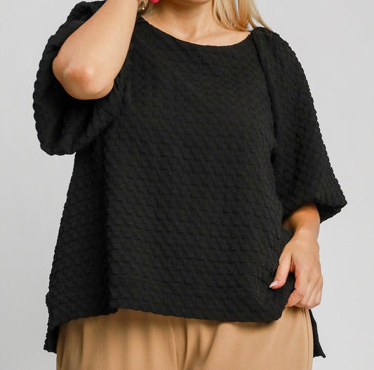 Textured Bubble Puff Sleeve Top