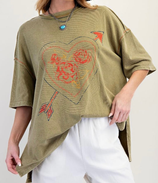 Rebel Heart Graphic Oversized Top