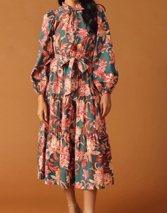 Teal Waters Bloom Midi Dress