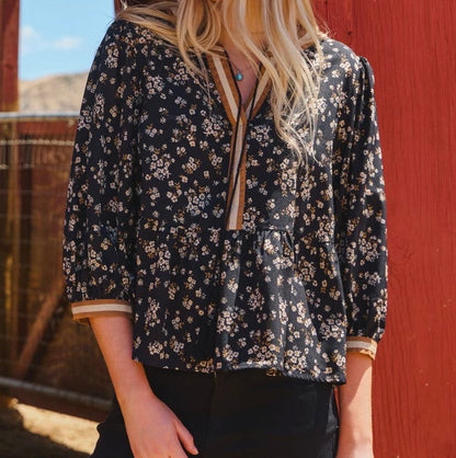 Sweet September Floral Tie-Neck Top