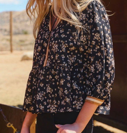 Sweet September Floral Tie-Neck Top