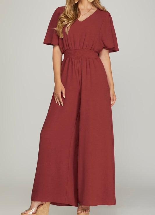 The Wine Not? Flutter Sleeve Jumpsuit