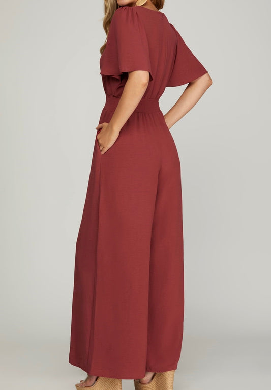 The Wine Not? Flutter Sleeve Jumpsuit