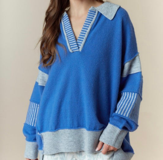 Cobalt Blue Contrast Block Sweater