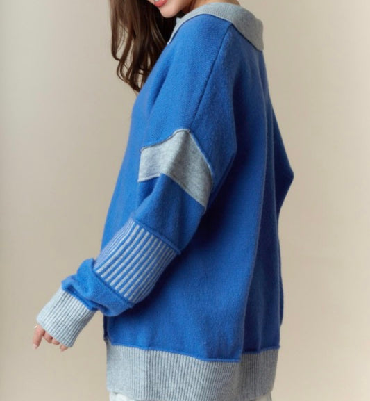 Cobalt Blue Contrast Block Sweater