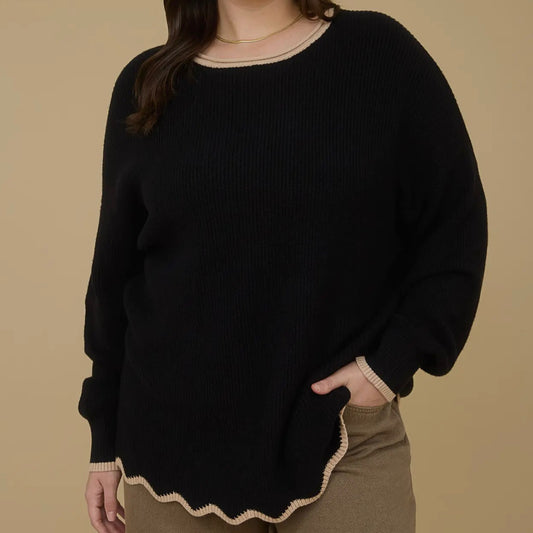 Contrast Trim Scalloped Plus Sweater