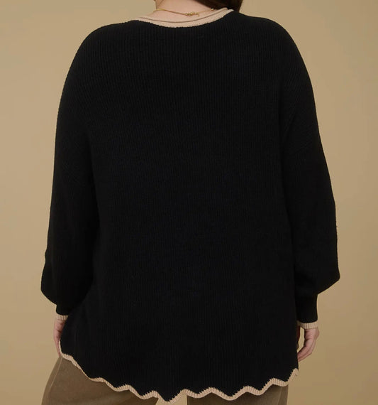 Contrast Trim Scalloped Plus Sweater