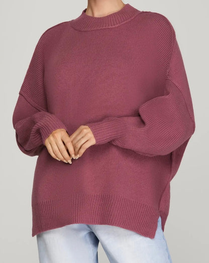 Cranberry Ribbed Knit Pullover Sweater