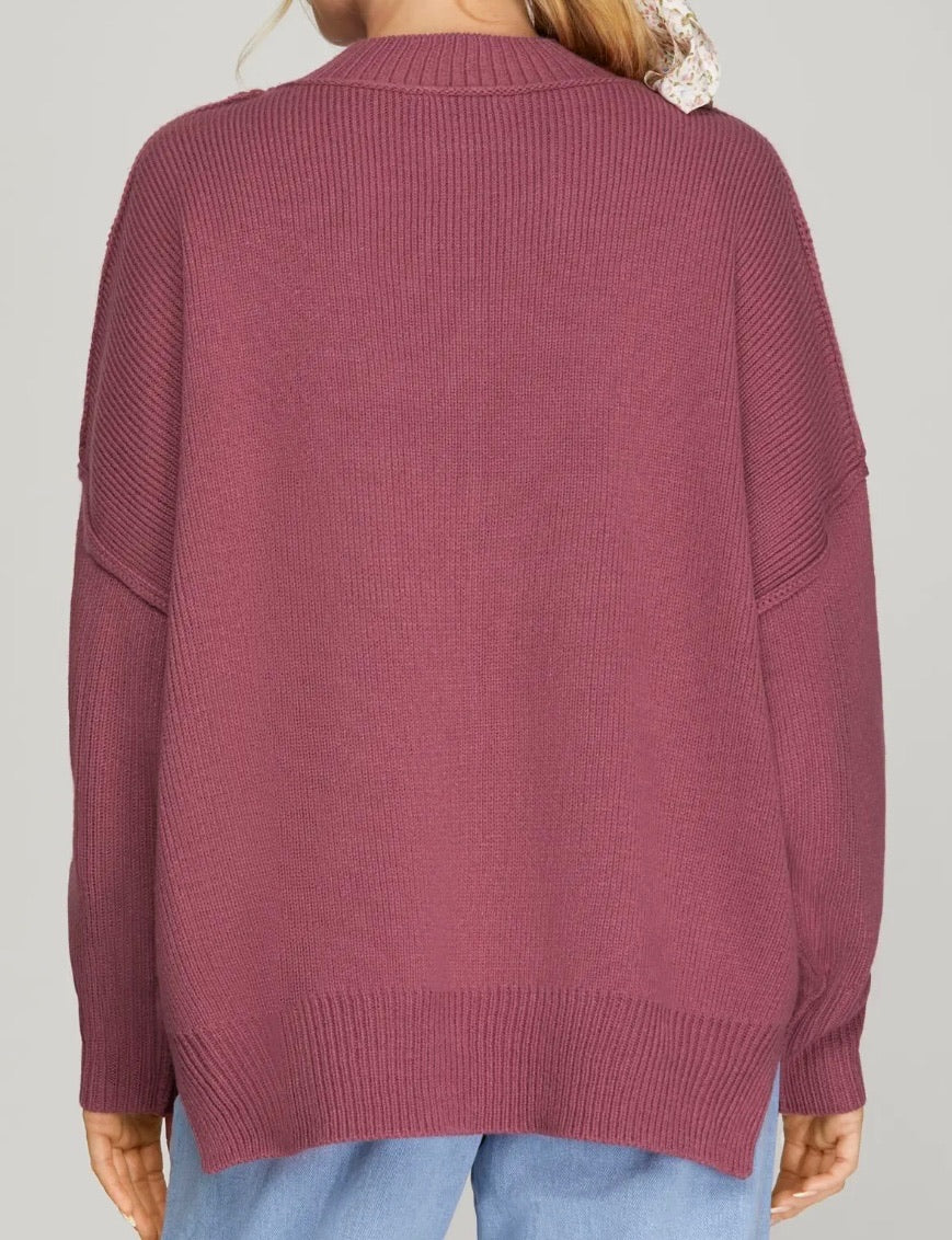 Cranberry Ribbed Knit Pullover Sweater