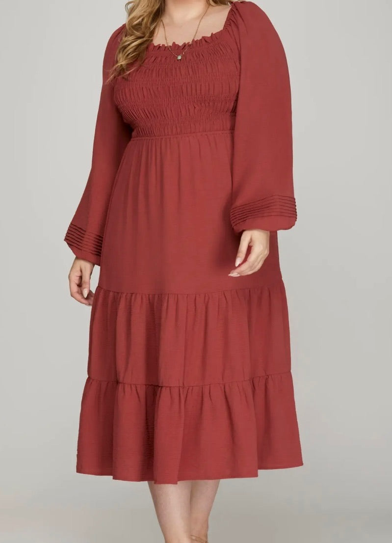 Season's Greetings Smocked Plus Dress